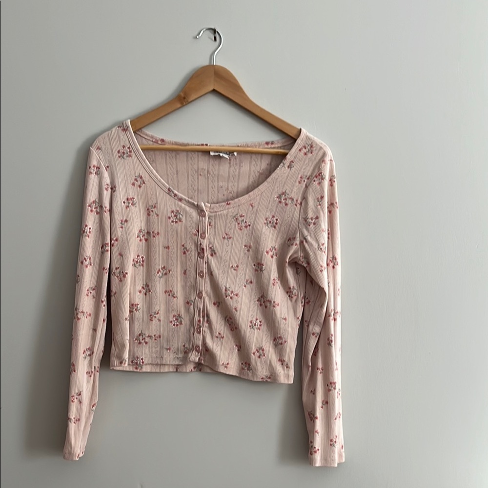 Pink Rose Long Sleeve Crop Blouse Pink